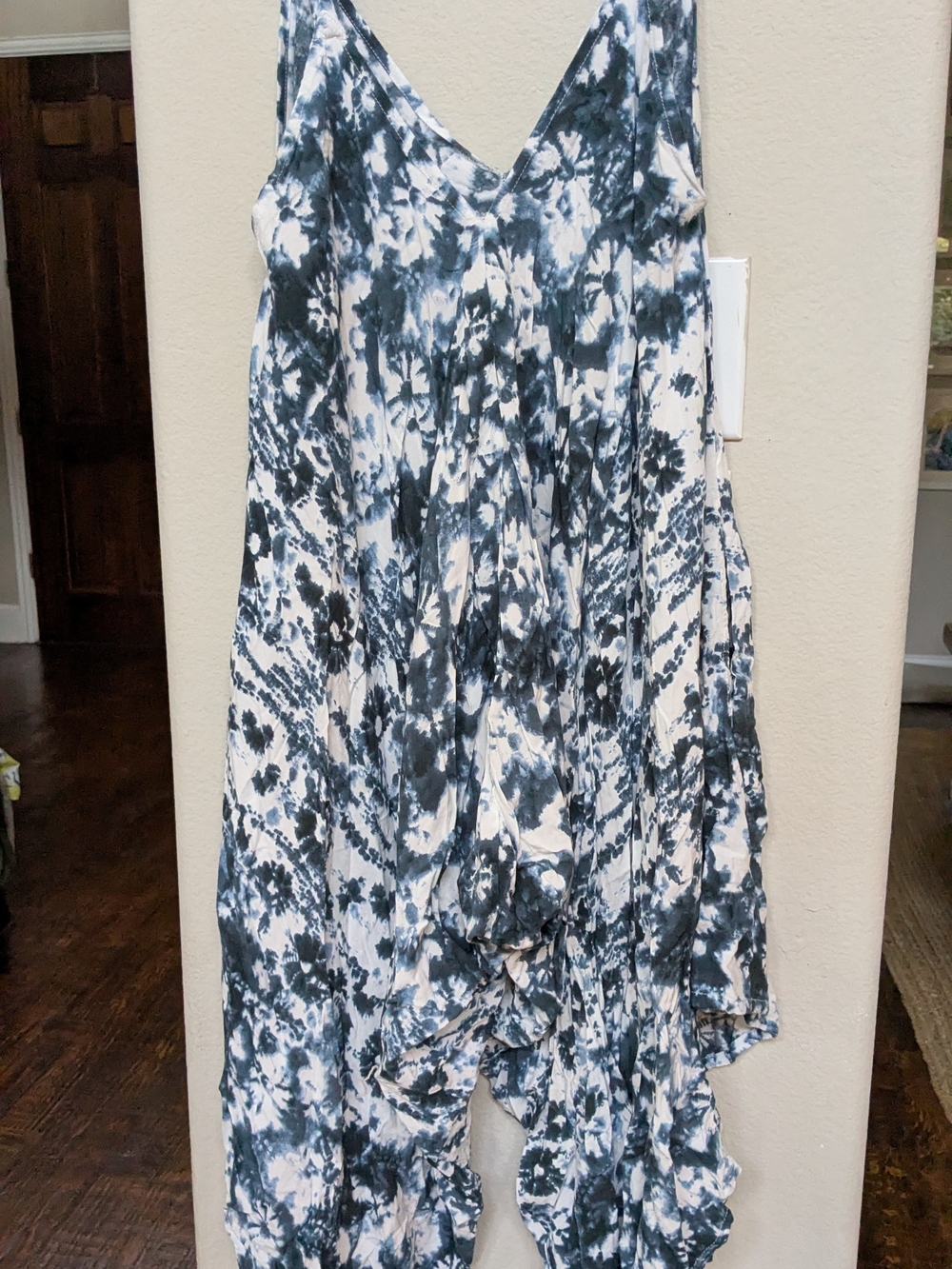 Women's Black & White Tie-Dye Flowing Pant Skirt Dress